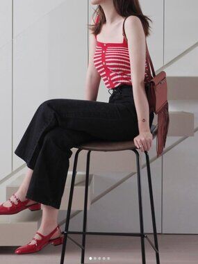 Rouje Phybie tank top red and white stripe seen on Anna Castillo